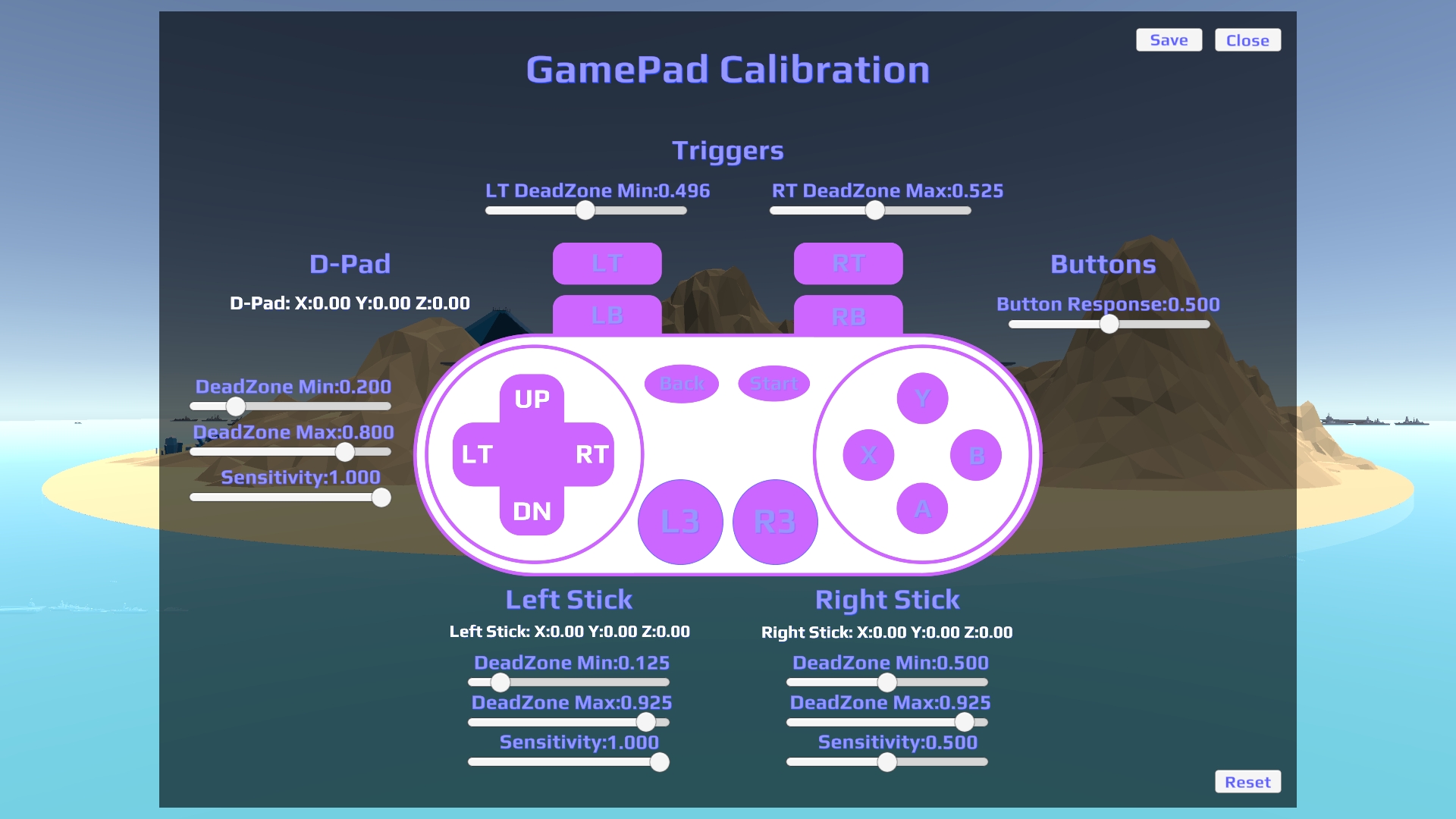 Gamepad calibration or remapping panel