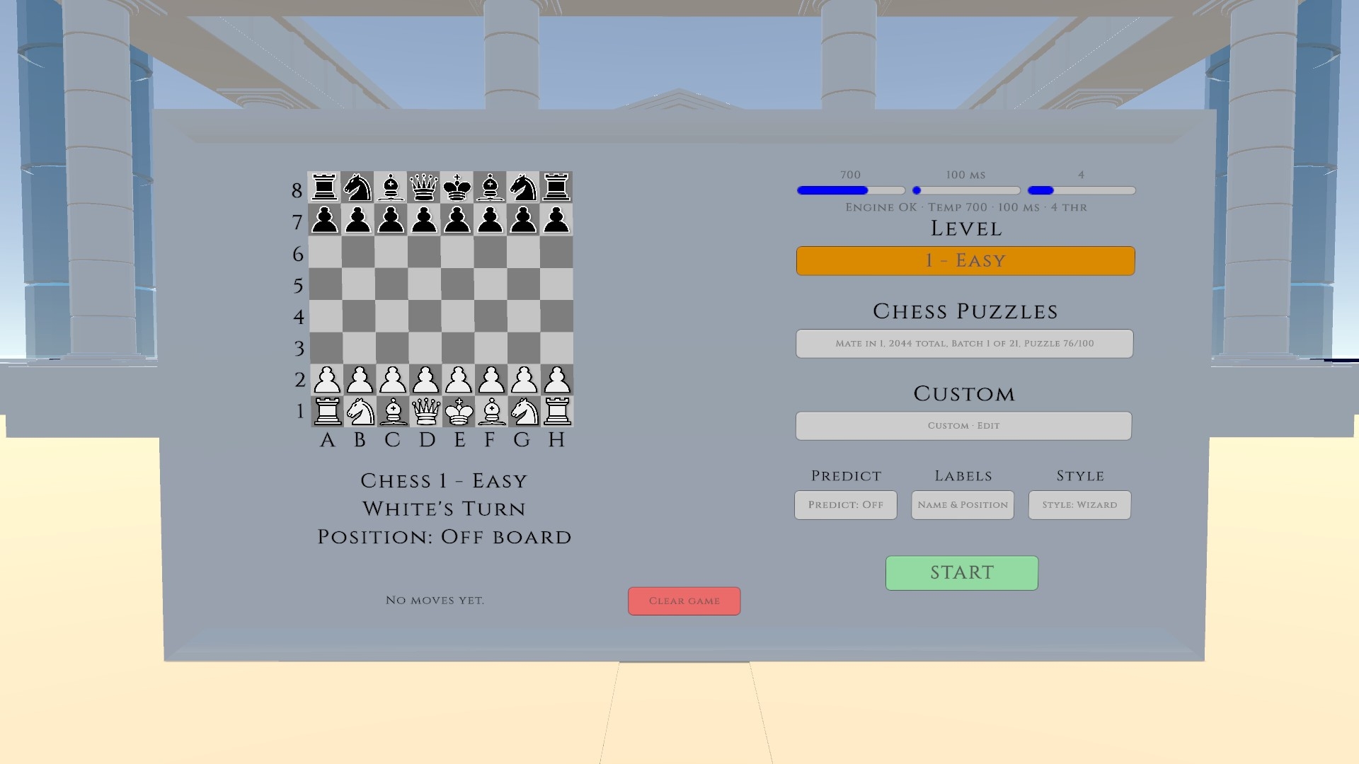 Chess-Stele front panel with all controls visible