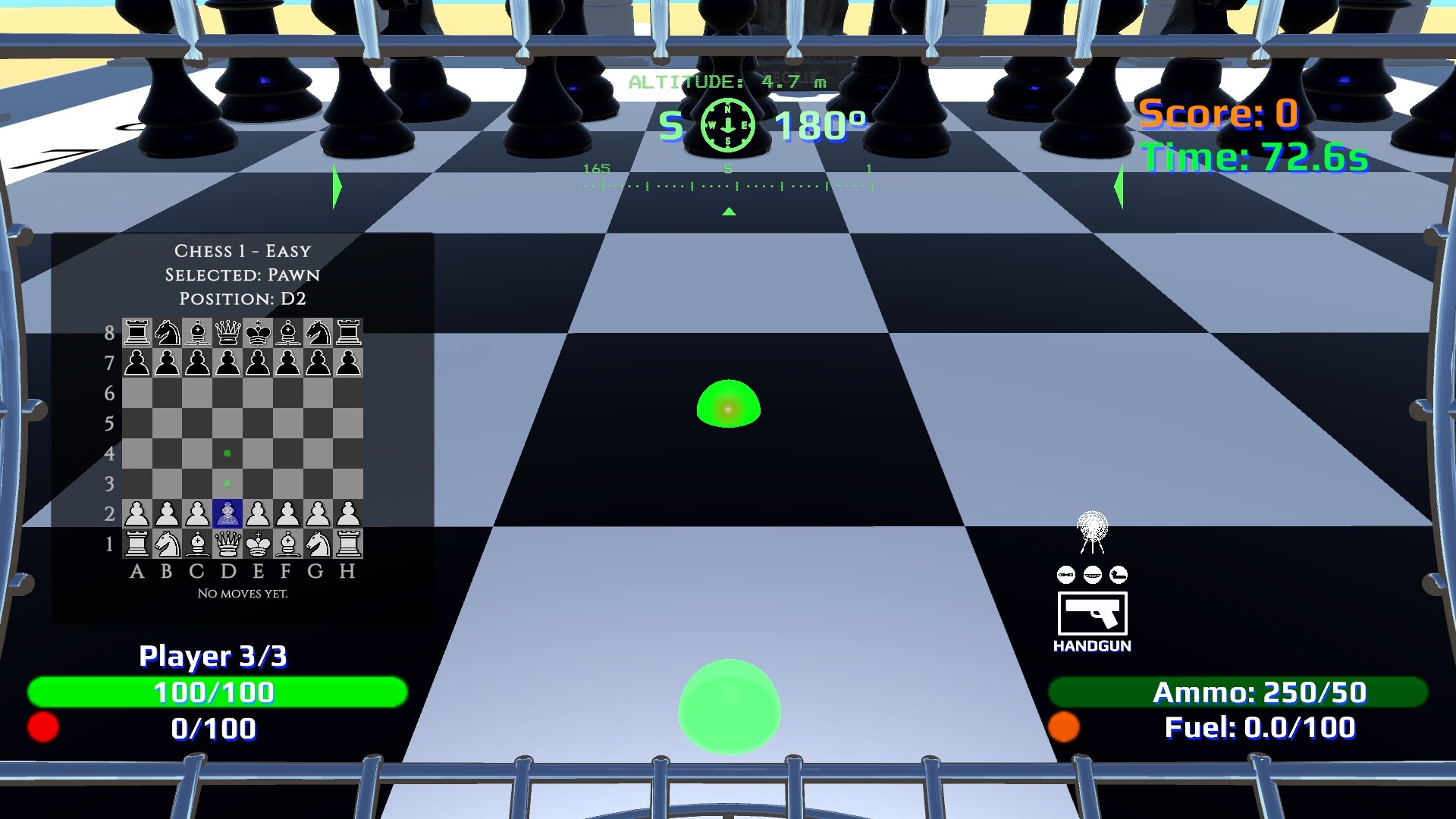 Wizard style — glowing green orbs on legal move squares